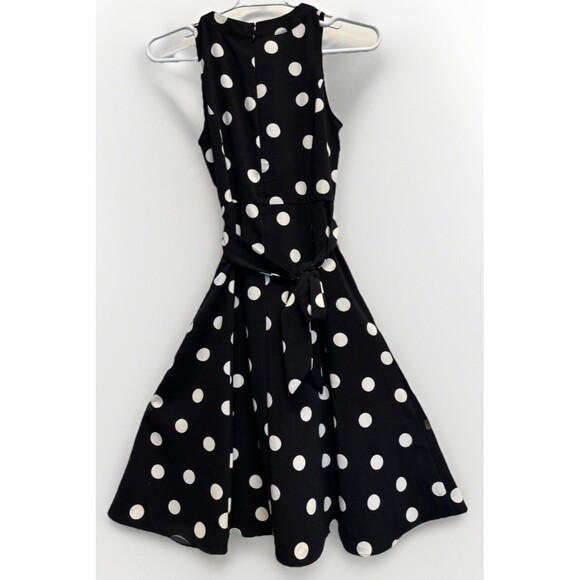ANN TAYLOR POLKA DOT Fit And Flare Midi DRESS Sz 8 BLACK/WHITE Coquette - Picture 4 of 7